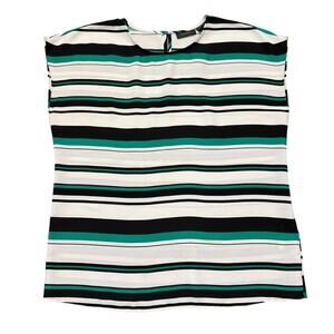 Halogen Women’s Kelly green, black white striped blouse, cap sleeves, Size S
